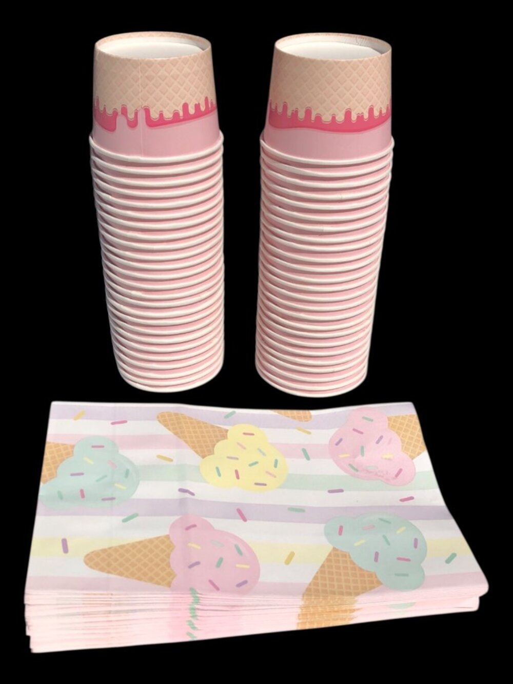 70pcs Ice Cream Theme Set - 50 8oz Cups & 20 Treat Bags